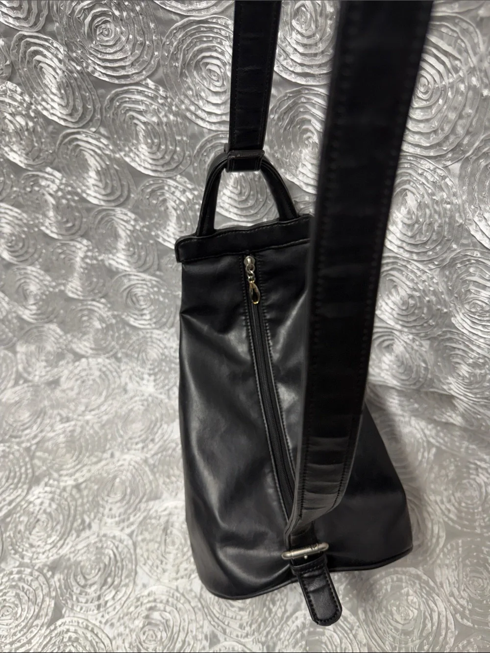 GUESS Black Leather-Look Backpack with Signature Triangle Logo